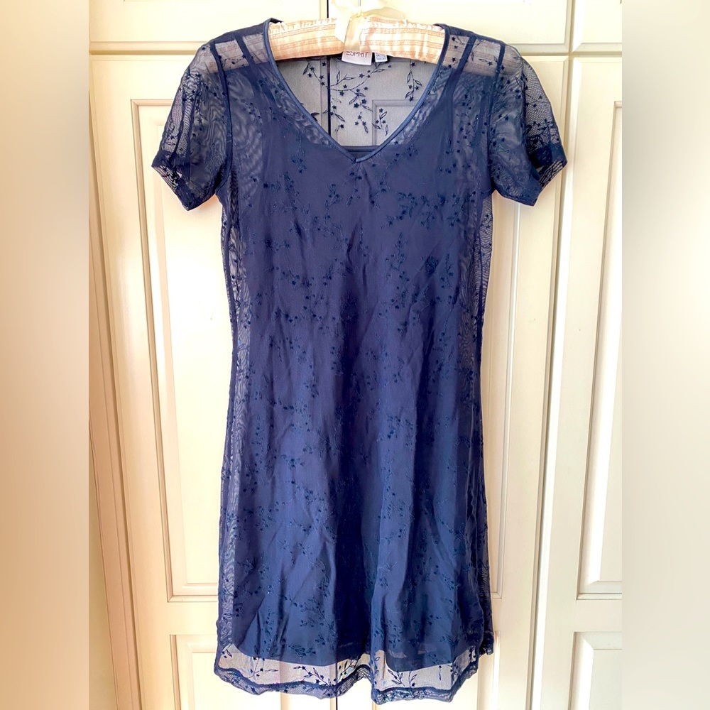 Esprit blue lace V Neck Dress Lined Size XS Stretchy Above Knee vintage